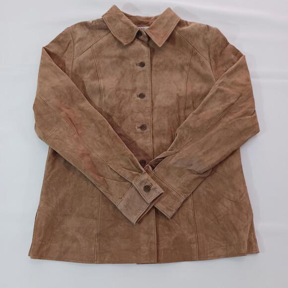 Alfani Jackets & Blazers - Alfani Petite Women's Brown Full Button Leather Jacket Pockets Size P